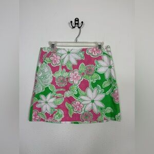 Lilly Pulitzer Green Pink Floral Mini Skirt Sz 4